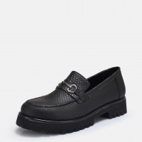 Loafer Ayakkabı Siyah Baskılı Tokalı Hakiki Deri