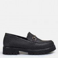 Loafer Ayakkabı Siyah Baskılı Tokalı Hakiki Deri
