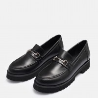 Siyah Hakiki Deri Loafer Ayakkabı Tokalı