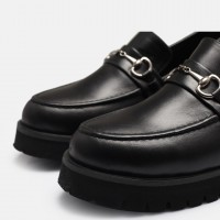 Siyah Hakiki Deri Loafer Ayakkabı Tokalı