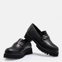 Siyah Hakiki Deri Loafer Ayakkabı Tokalı
