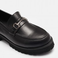 Siyah Hakiki Deri Loafer Ayakkabı Tokalı