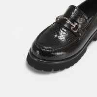 Loafer Ayakkabı Tokalı Siyah Petek Hakiki Deri