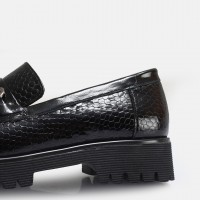 Loafer Ayakkabı Tokalı Siyah Petek Hakiki Deri