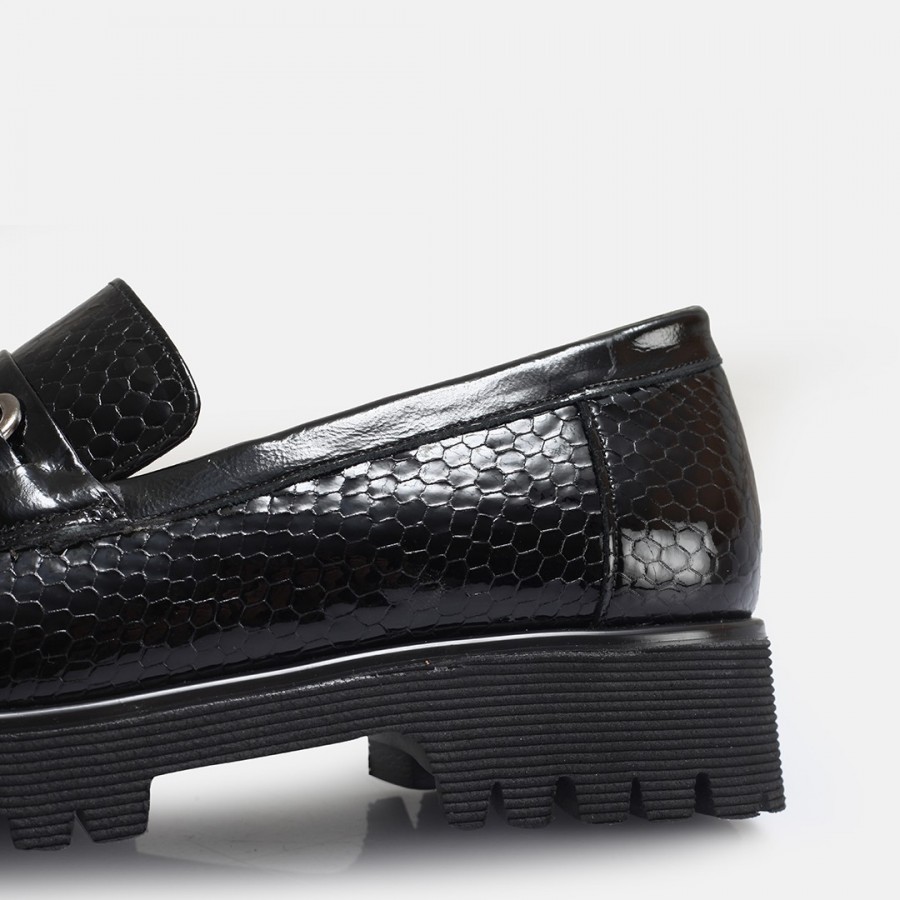Loafer Ayakkabı Tokalı Siyah Petek Hakiki Deri