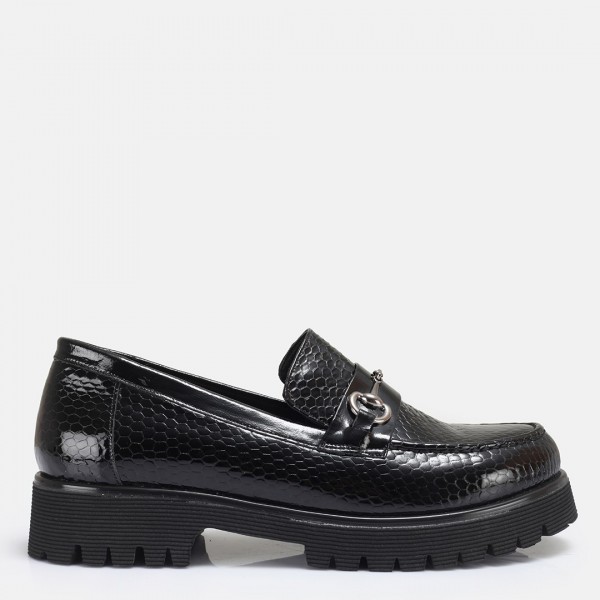 Loafer Ayakkabı Tokalı Siyah Petek Hakiki Deri