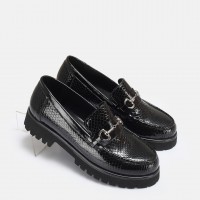 Loafer Ayakkabı Tokalı Siyah Petek Hakiki Deri