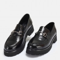 Loafer Ayakkabı Tokalı Siyah Petek Hakiki Deri