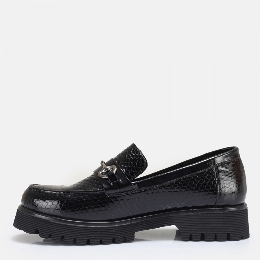 Loafer Ayakkabı Tokalı Siyah Petek Hakiki Deri
