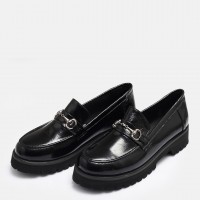 Loafer Ayakkabı Tokalı Siyah Rugan Hakiki Deri