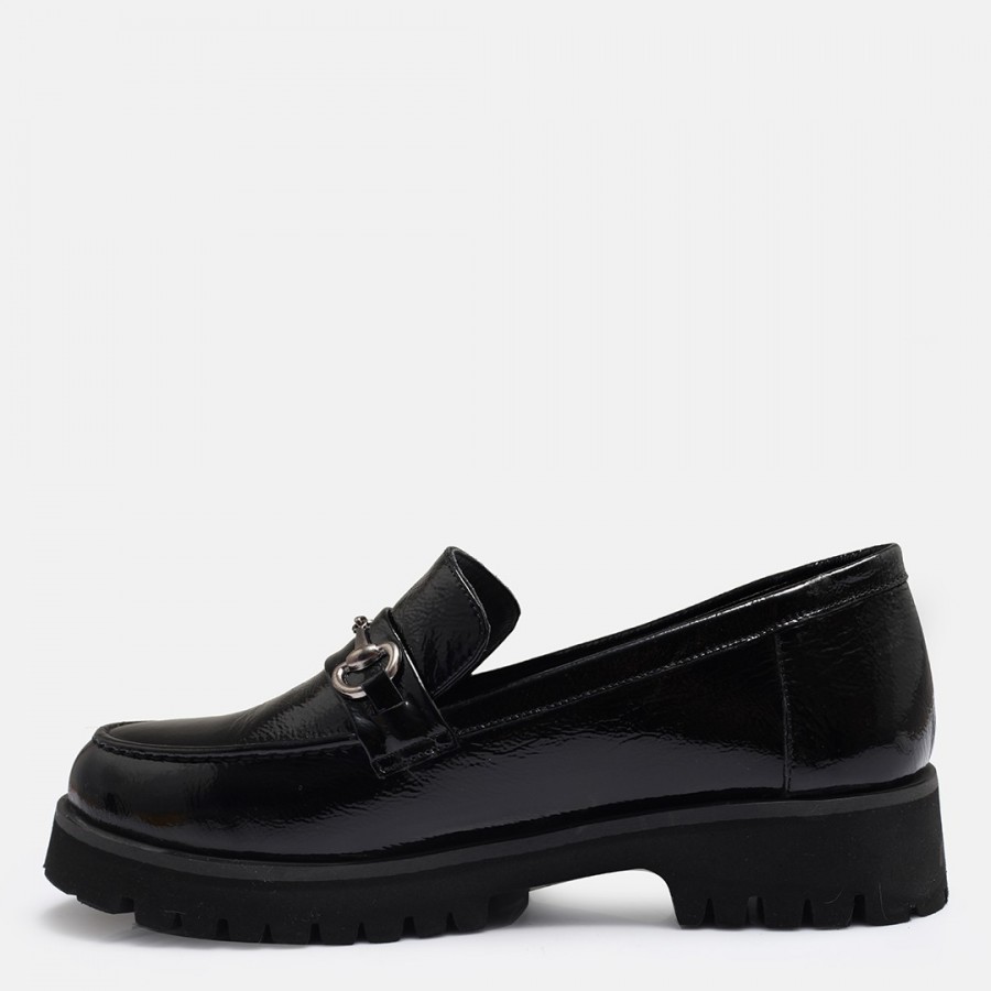 Loafer Ayakkabı Tokalı Siyah Rugan Hakiki Deri