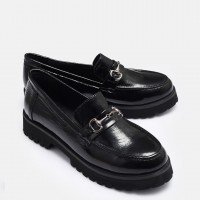 Loafer Ayakkabı Tokalı Siyah Rugan Hakiki Deri