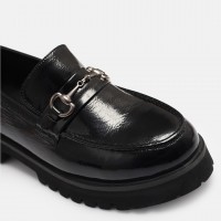 Loafer Ayakkabı Tokalı Siyah Rugan Hakiki Deri