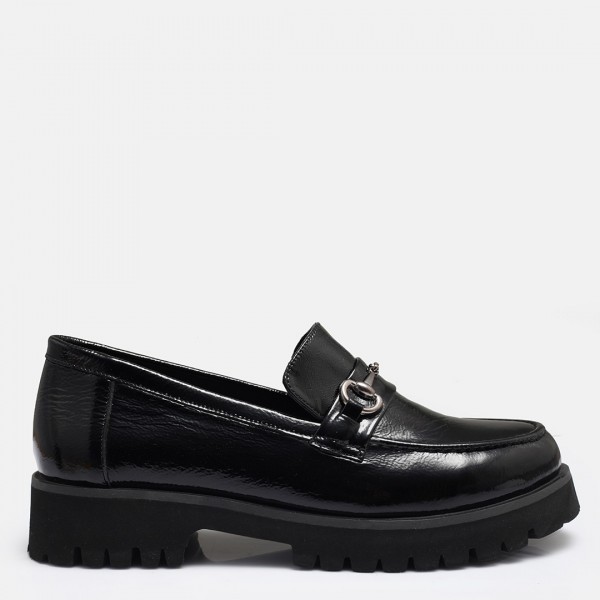 Loafer Ayakkabı Tokalı Siyah Rugan Hakiki Deri