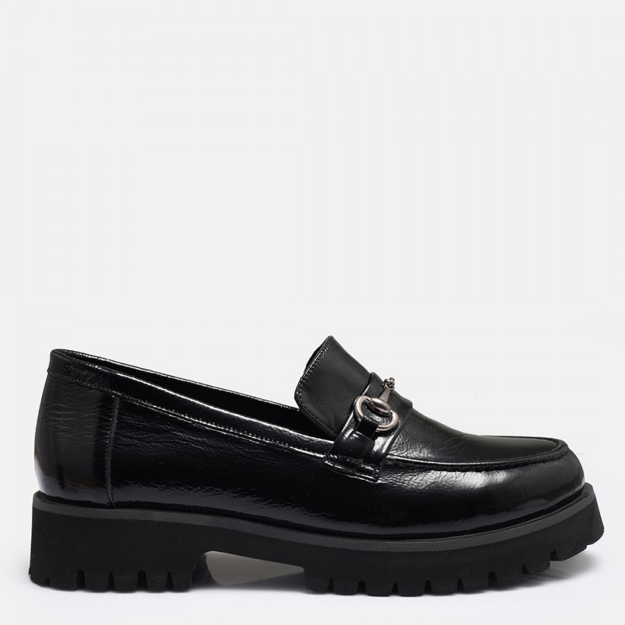 Loafer Ayakkabı Tokalı Siyah Rugan Hakiki Deri