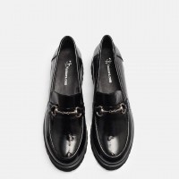 Loafer Ayakkabı Tokalı Siyah Rugan Hakiki Deri