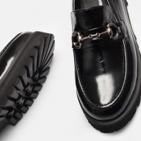 Loafer Ayakkabı Tokalı Siyah Rugan Hakiki Deri