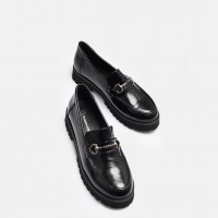 Loafer Ayakkabı Tokalı Siyah Rugan Hakiki Deri