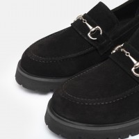 Siyah Süet Hakiki Deri  Loafer Ayakkabı Tokalı
