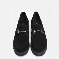 Siyah Süet Hakiki Deri  Loafer Ayakkabı Tokalı