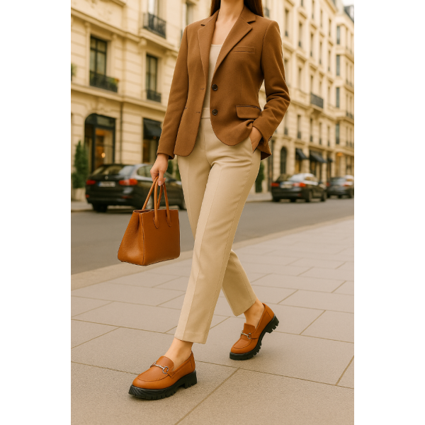 Loafer Ayakkabı Taba Tokalı Hakiki Deri