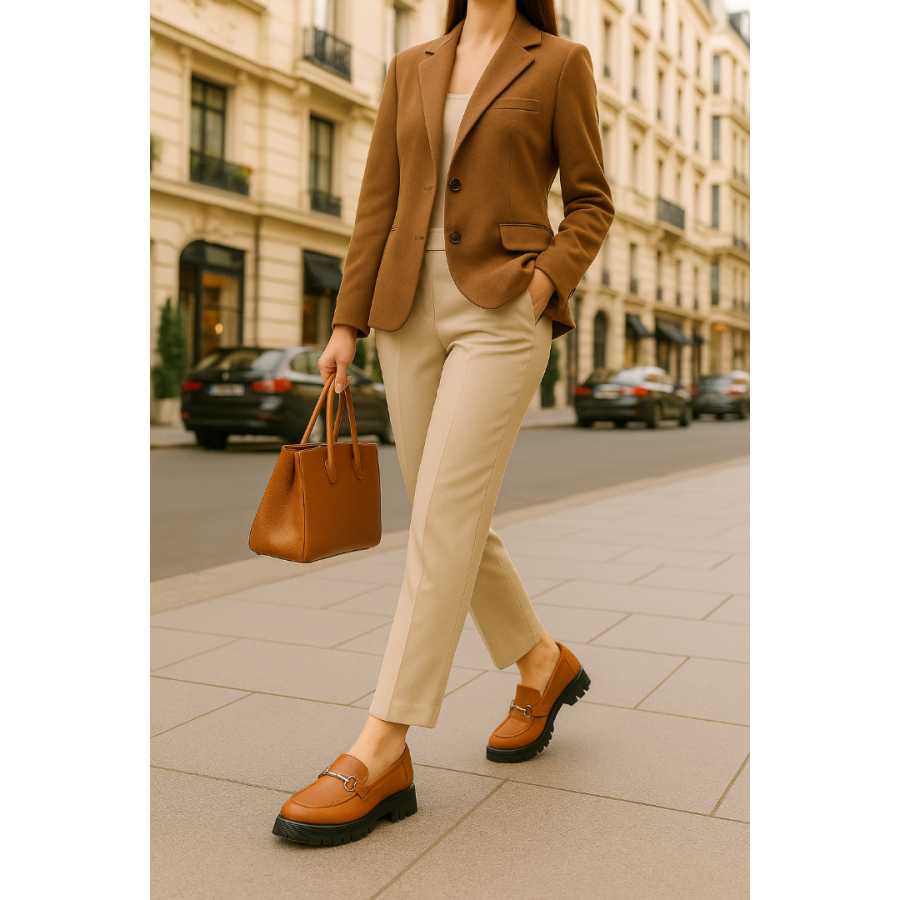 Loafer Ayakkabı Taba Tokalı Hakiki Deri