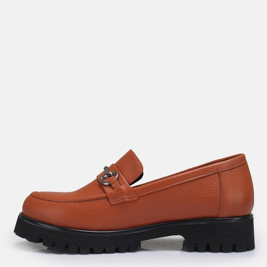 Loafer Ayakkabı Taba Tokalı Hakiki Deri