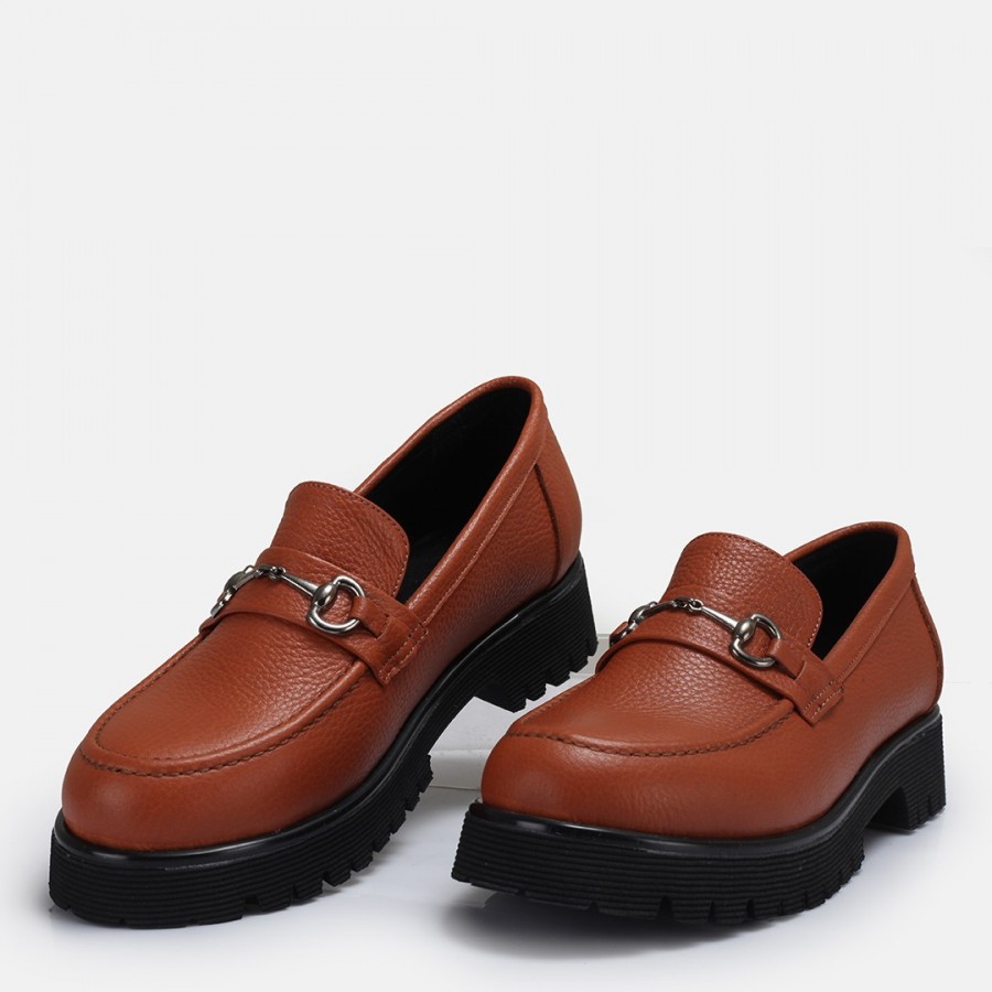 Loafer Ayakkabı Taba Tokalı Hakiki Deri