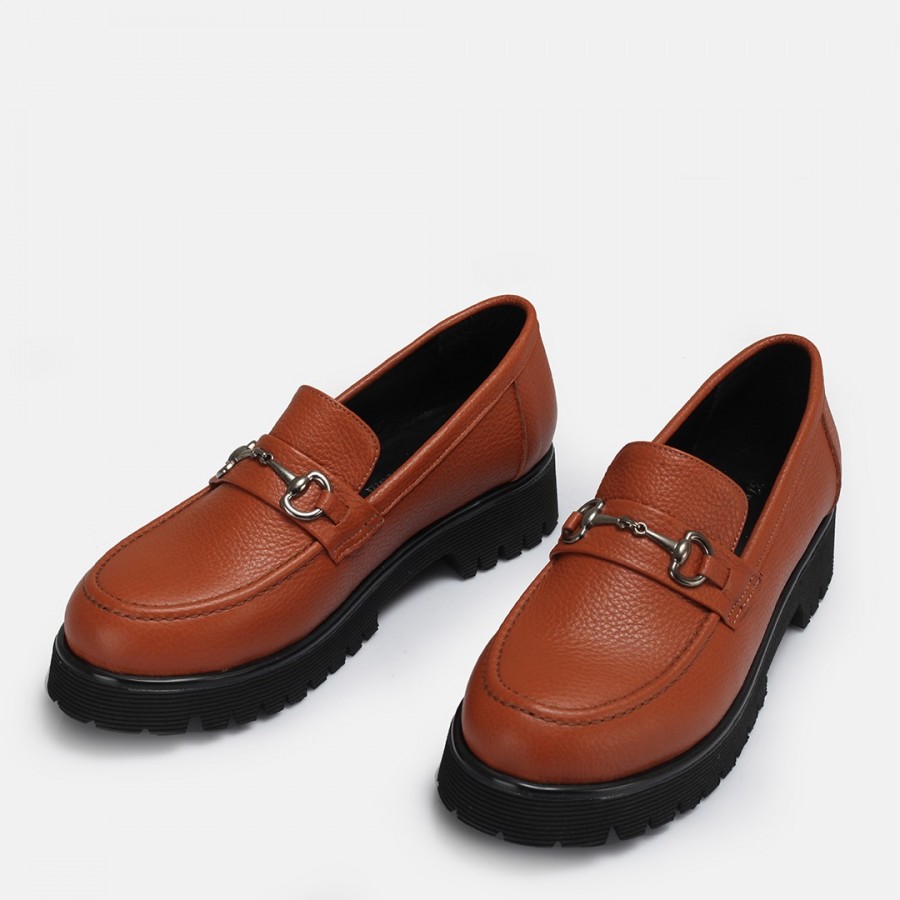 Loafer Ayakkabı Taba Tokalı Hakiki Deri