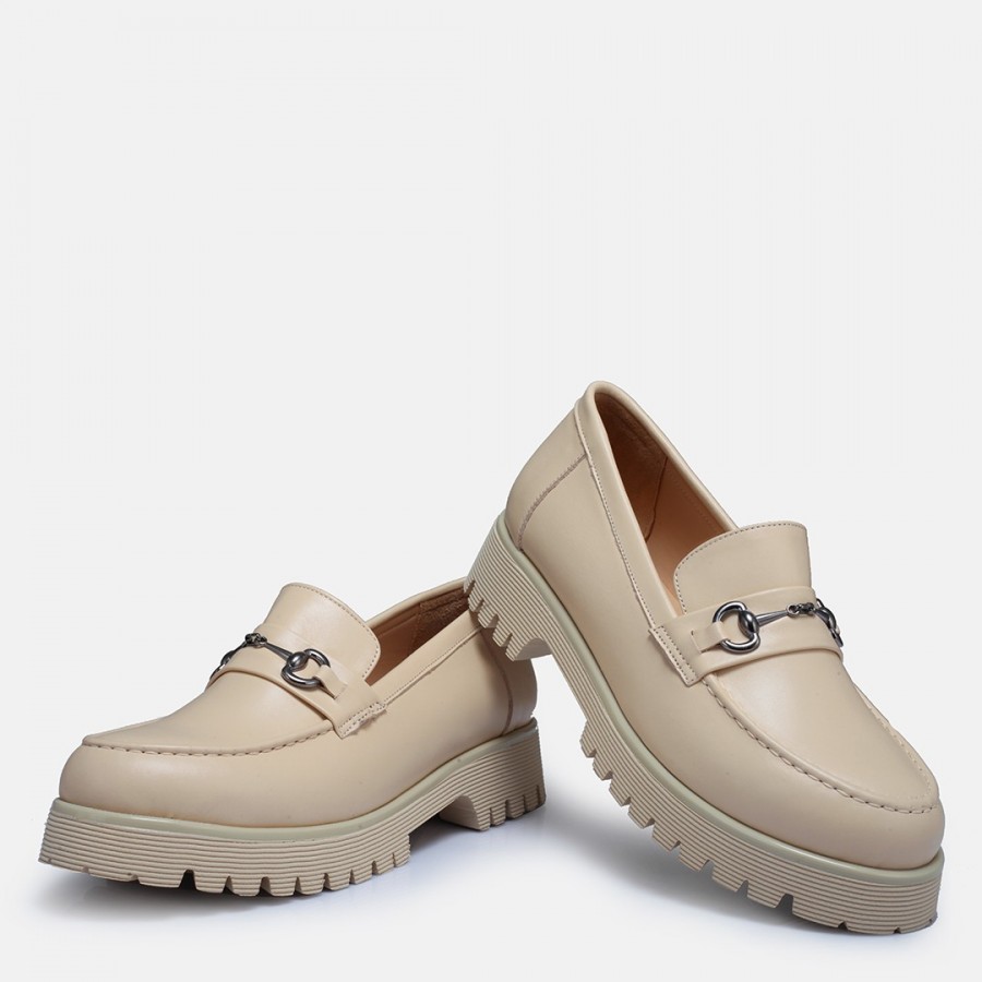 Ten Rengi Loafer Ayakkabı Tokalı Hakiki Deri