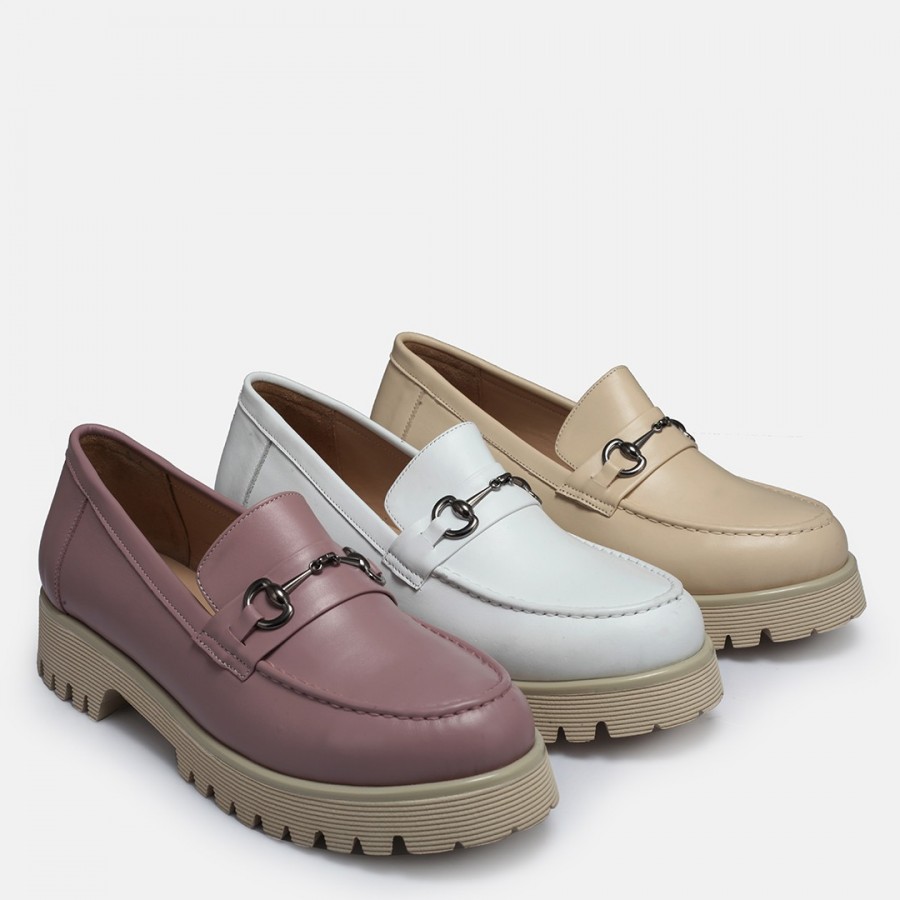 Ten Rengi Loafer Ayakkabı Tokalı Hakiki Deri