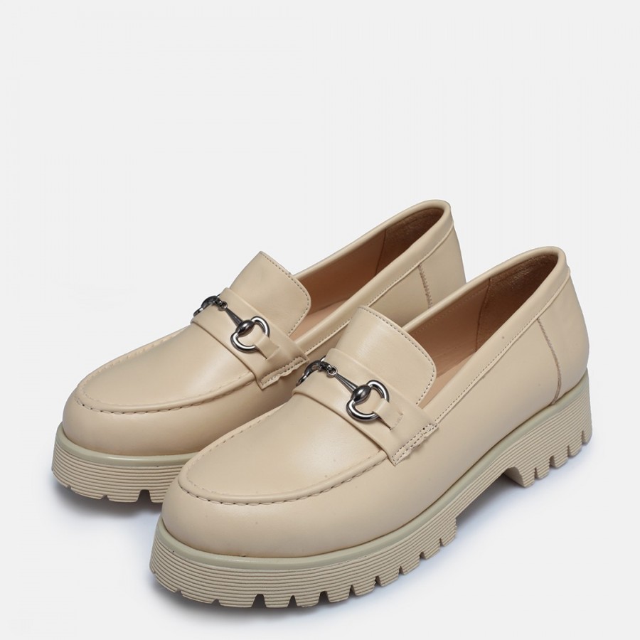 Ten Rengi Loafer Ayakkabı Tokalı Hakiki Deri