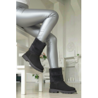 Siyah  Hakiki Deri Süet Triko Çizme Bot