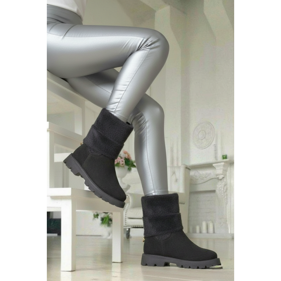 Siyah  Hakiki Deri Süet Triko Çizme Bot
