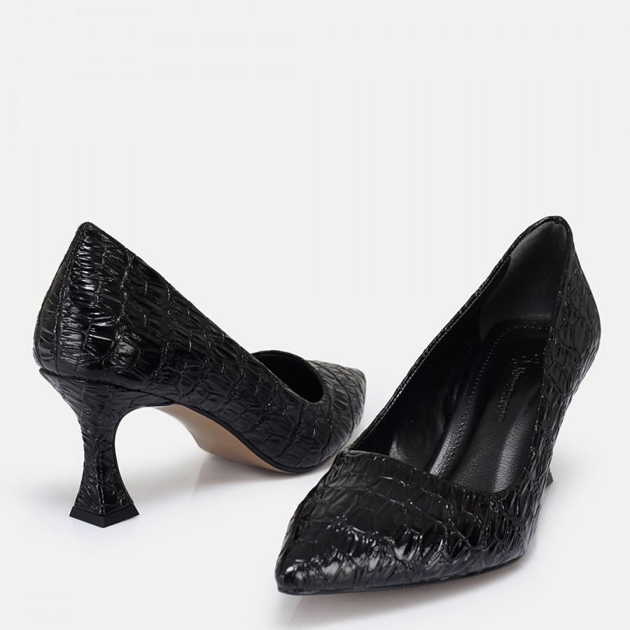 Stiletto Siyah Crocodile Kadeh Topuk