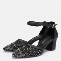 Stiletto Siyah Taşlı Kemerli Ayakkabı