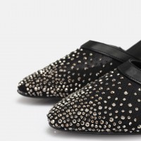 Stiletto Siyah Taşlı Kemerli Ayakkabı