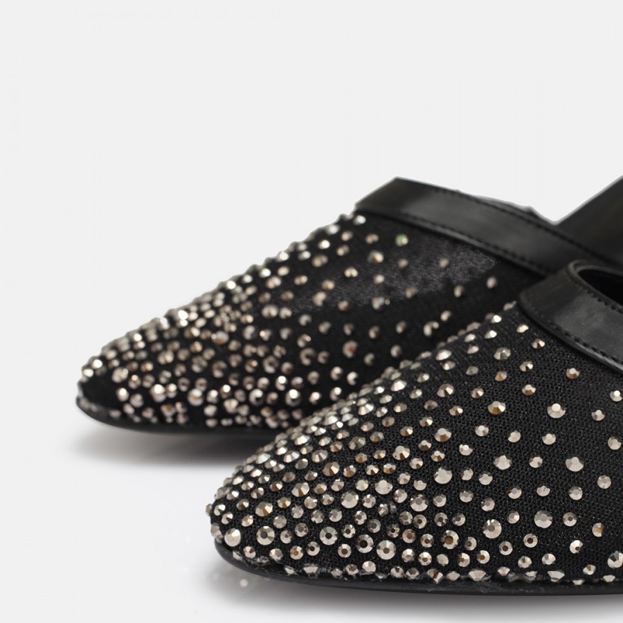 Stiletto Siyah Taşlı Kemerli Ayakkabı
