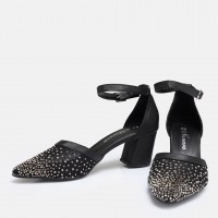 Stiletto Siyah Taşlı Kemerli Ayakkabı