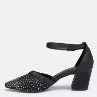 Stiletto Siyah Taşlı Kemerli Ayakkabı
