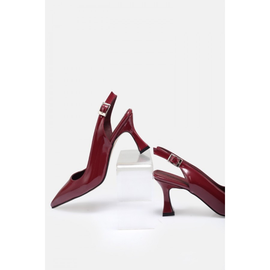 Bordo Rugan Arkası Açık Stiletto