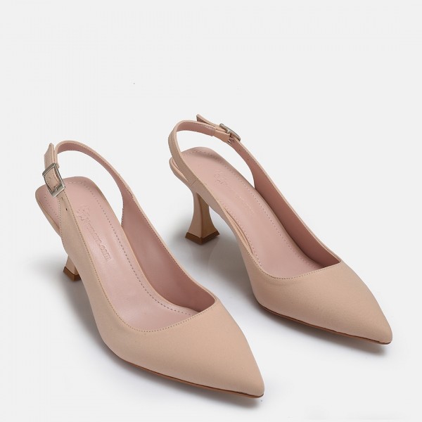 Arkası Açık Stiletto Nude Saten