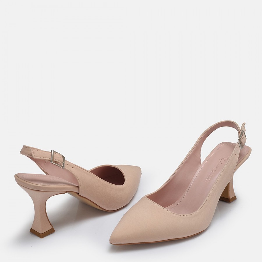 Arkası Açık Stiletto Nude Saten