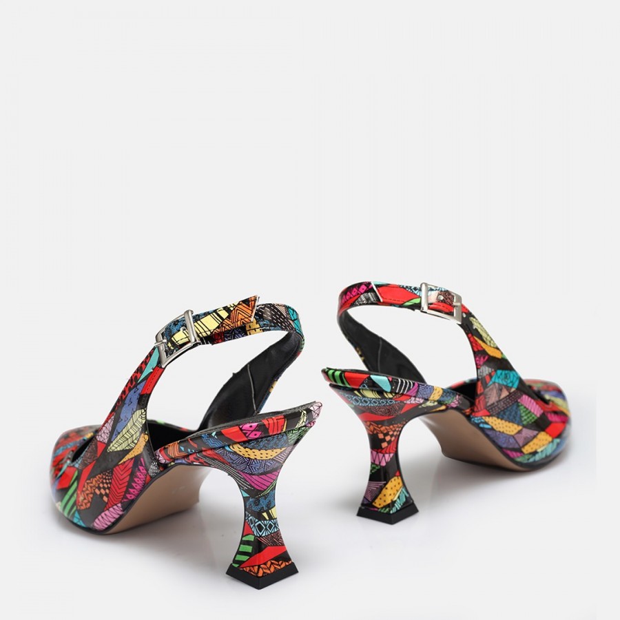 Stiletto Arkası Açık Renk Desenli