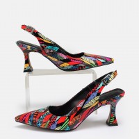 Stiletto Arkası Açık Renk Desenli