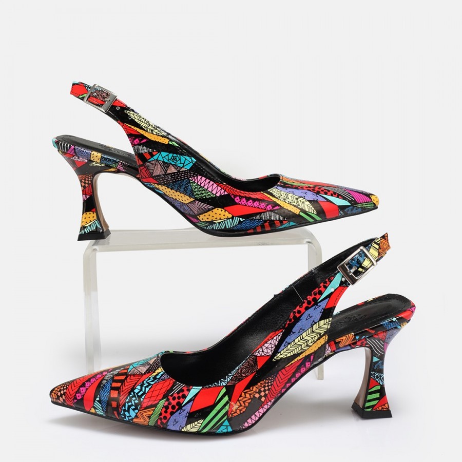 Stiletto Arkası Açık Renk Desenli