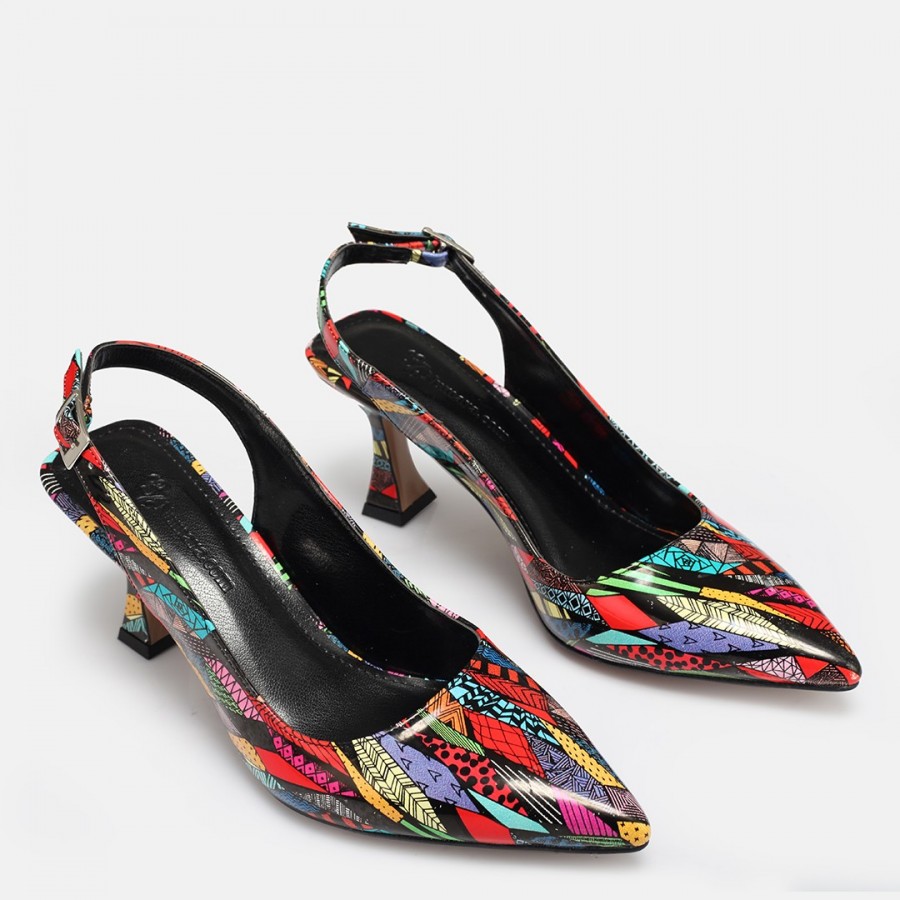 Stiletto Arkası Açık Renk Desenli