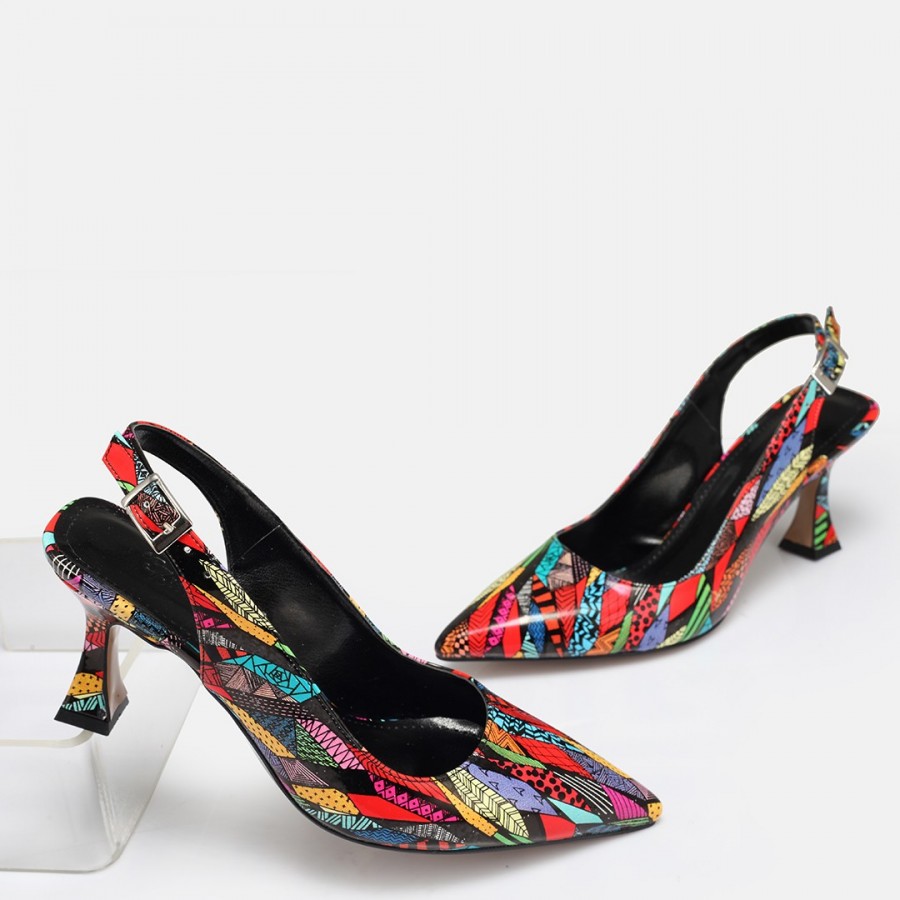 Stiletto Arkası Açık Renk Desenli