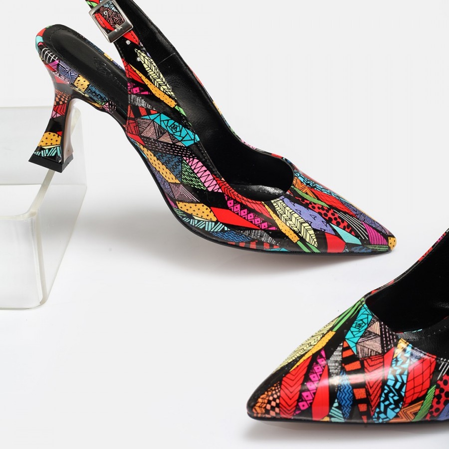 Stiletto Arkası Açık Renk Desenli
