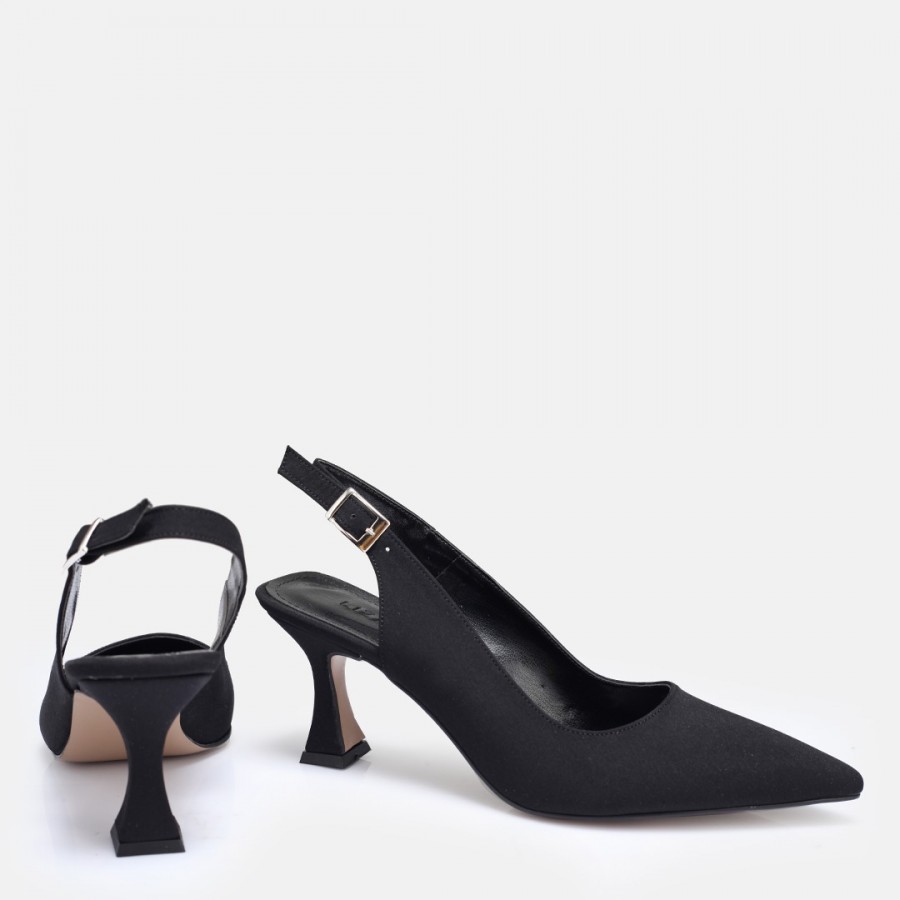 Siyah Saten Arkası Açık Stiletto